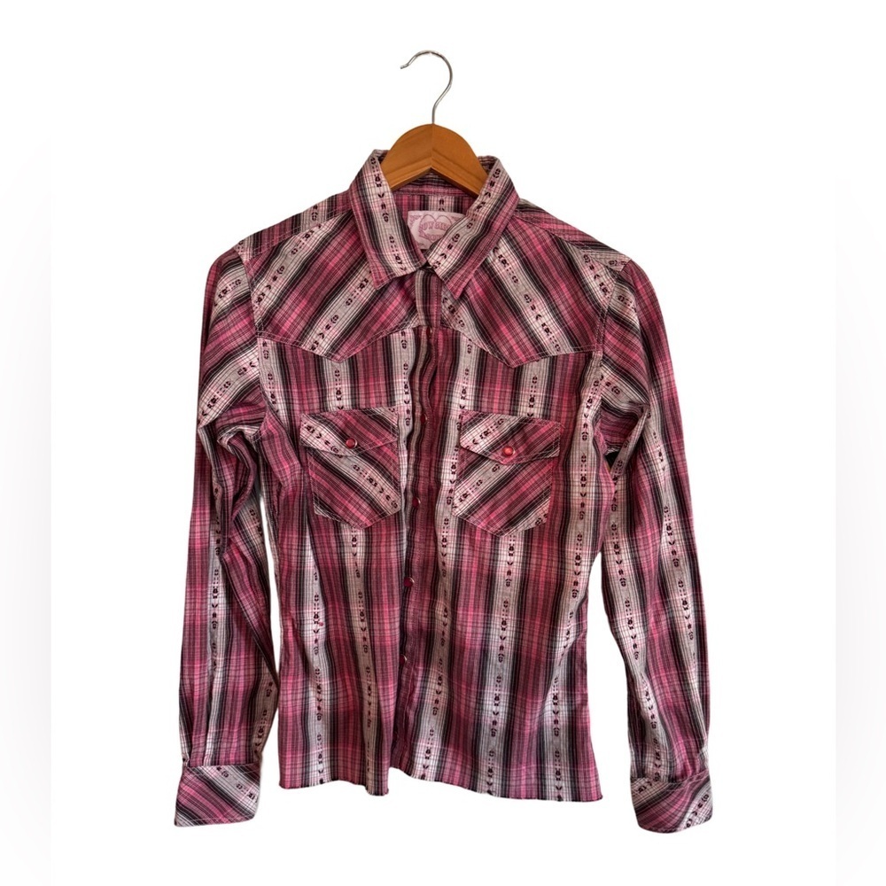Cowgirl Hardware Girls Size Medium Plaid Long Sleeve Western Shirt